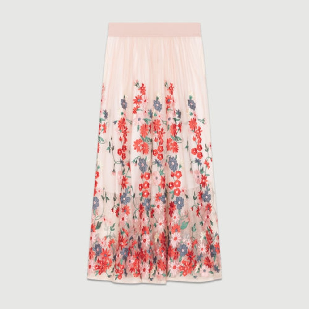 Maje Floral Embroidered Long Skirt